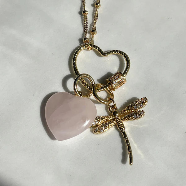 Idalia - The Lola Dragonfly & Heart Charm Necklace - The Kemble Shop