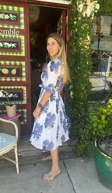 Mrs Maisel Dress - White with Hydrangeas - Dizzy Lizzie - The Kemble Shop