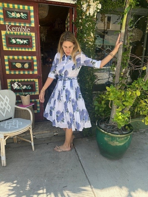 Mrs Maisel Dress - White with Hydrangeas - Dizzy Lizzie - The Kemble Shop