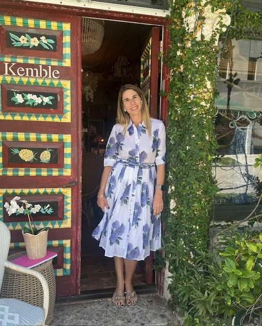 Mrs Maisel Dress - White with Hydrangeas - Dizzy Lizzie - The Kemble Shop