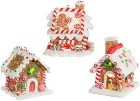 Holiday Shop - Lighted Gingerbread House Ornament - 4" - The Kemble Shop