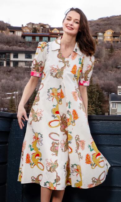 Dizzy Lizzie - Montauk Dress White Dragons
