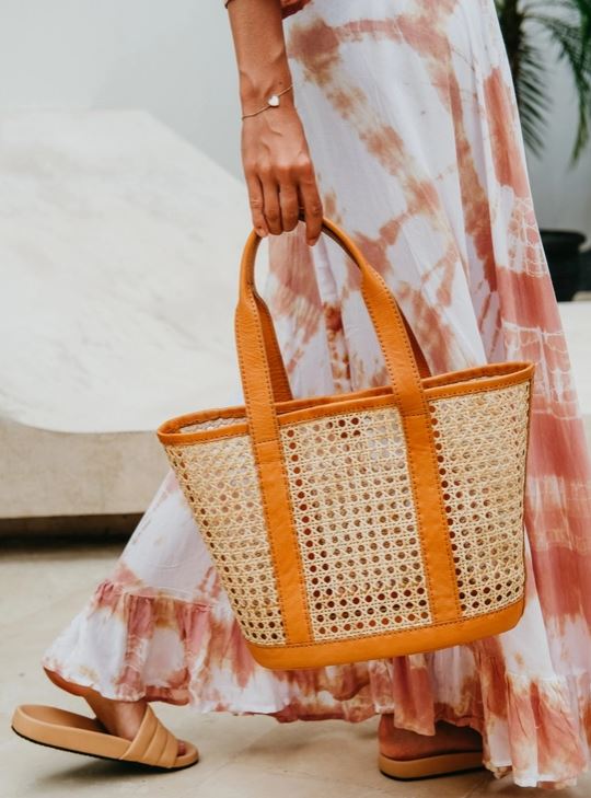 Cane Bucket Tote - Natural