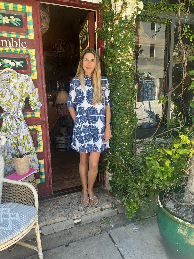 Chatham Dress / Blue Palm Fronds - Dizzy Lizzie - The Kemble Shop