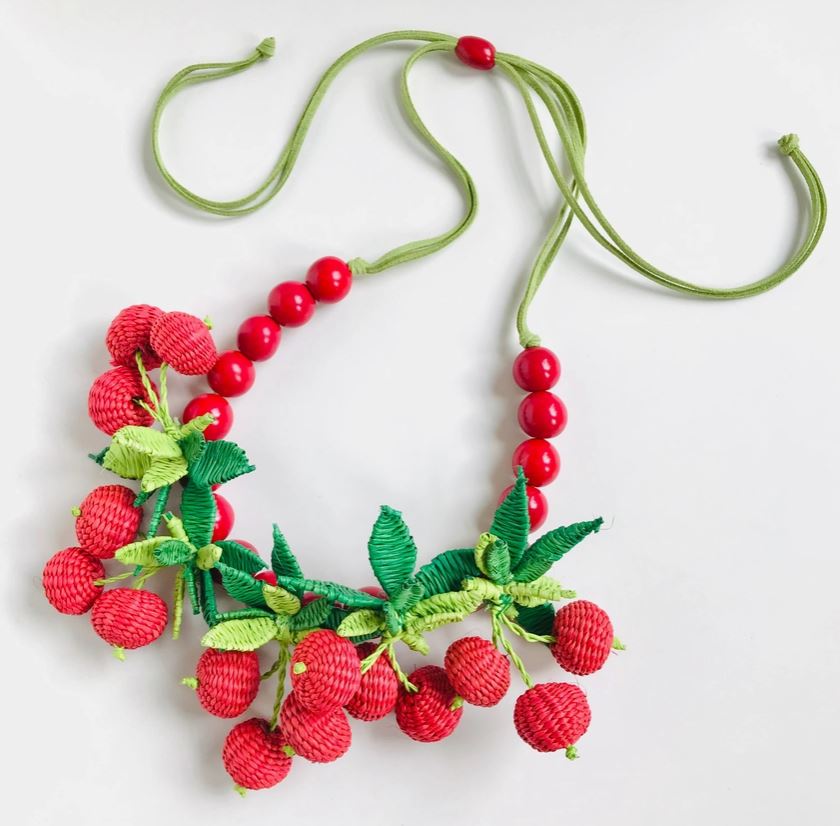 Iraca Woven Cherry and Beaded Necklace - The Kemble Shop