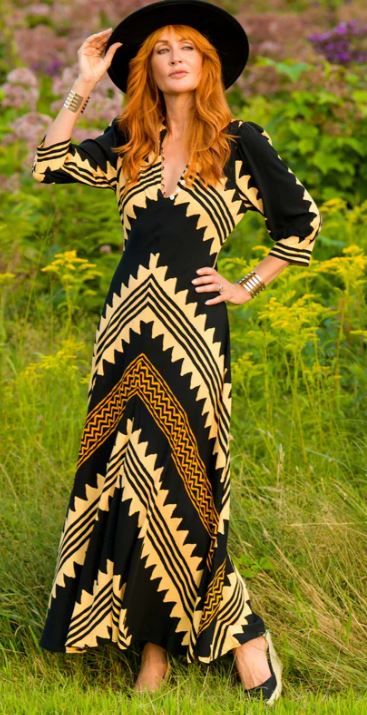 Khaki Zig Zag Daphne Dress - Walker & Wade - The Kemble Shop