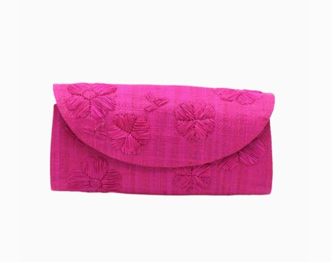 Clutch - Embroidered Floral Natural