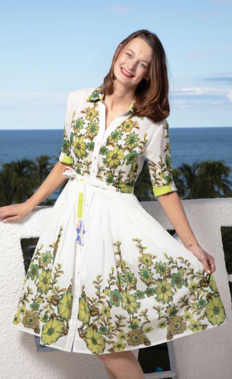 Mrs Maisel Dress / Green and Yellow Daisy - Dizzy Lizzie - The Kemble Shop