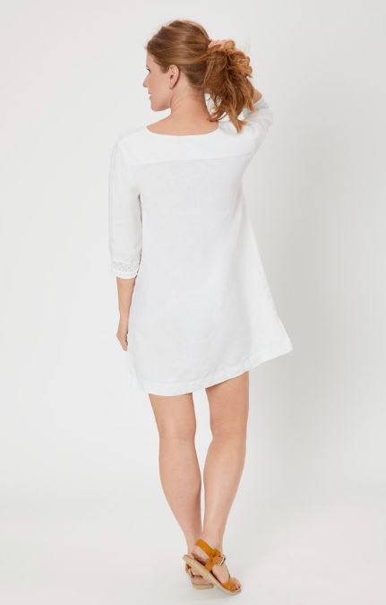 VIA No 9 - Macreme White Linen Dress - The Kemble Shop