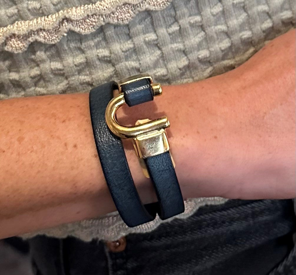 Bracelets - Gold Horseshoe Leather Wrap Cuff - The Kemble Shop