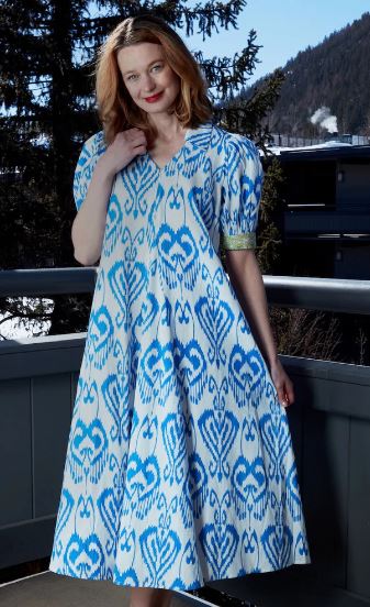 Ikat Blu Midi Montauk Dress - Dizzy Lizzie - The Kemble Shop
