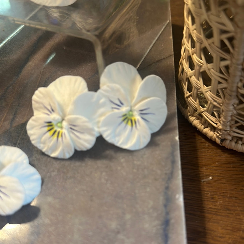 Pansy Earrings - Medium White w/Blue Whiskers - The Kemble Shop