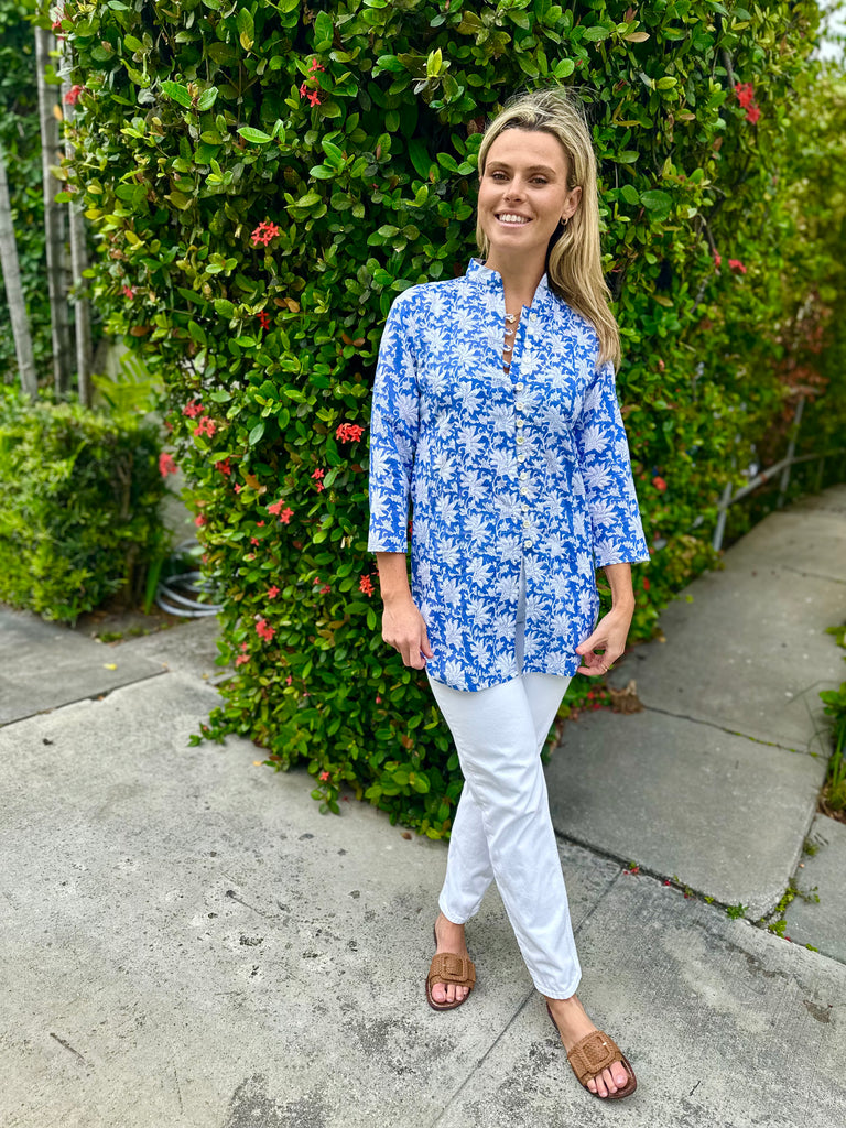 Blue and White Palm Beach Tunic - The Kemble Shop