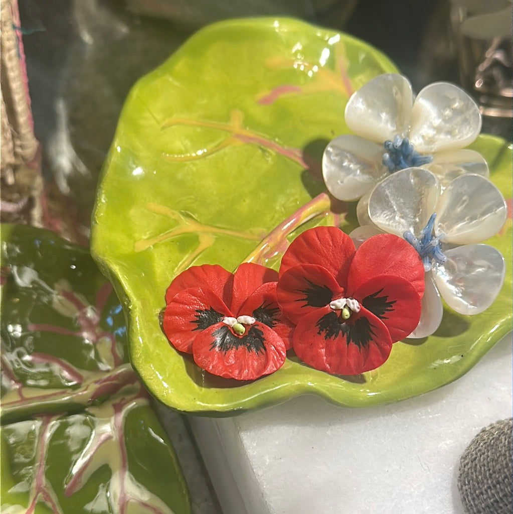 Pansy Earrings - Small Red Pansy - The Kemble Shop
