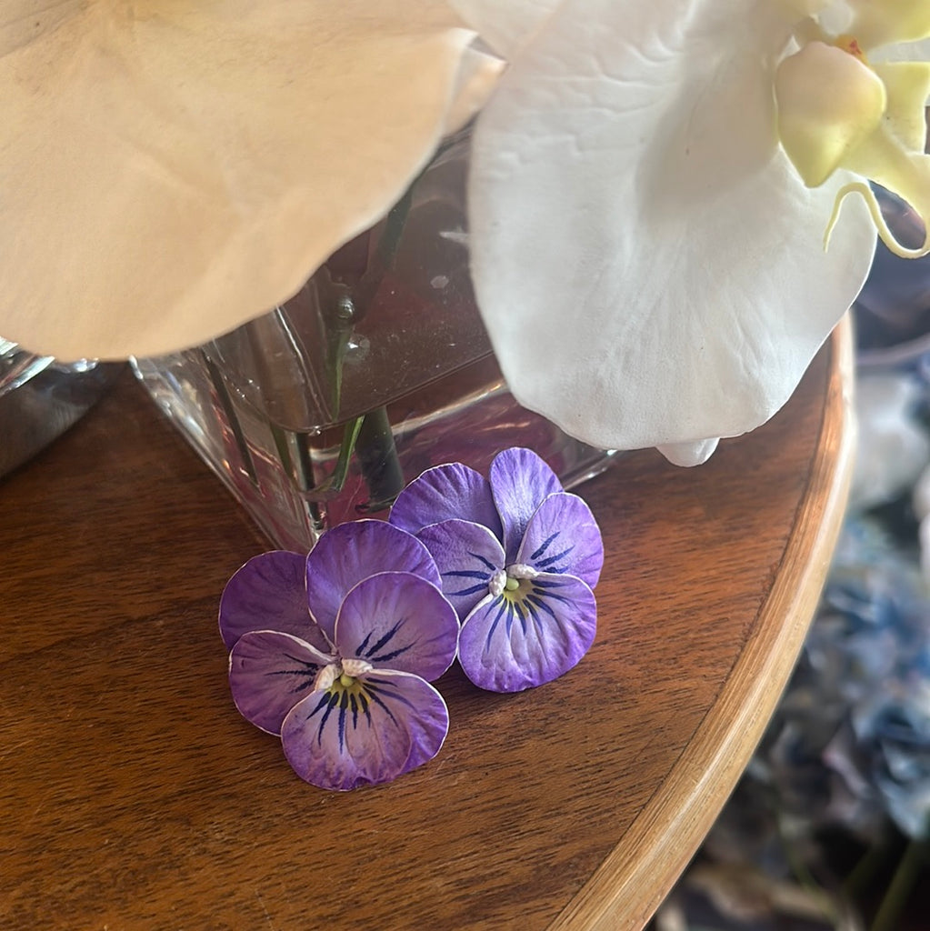 Pansy Earrings - Medium Purple w/Navy Whiskers - The Kemble Shop