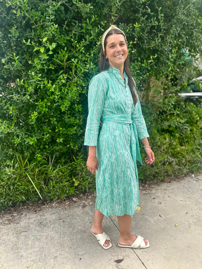 Palm Beach Midi Tunic Dress - Green Striped - The Kemble Shop