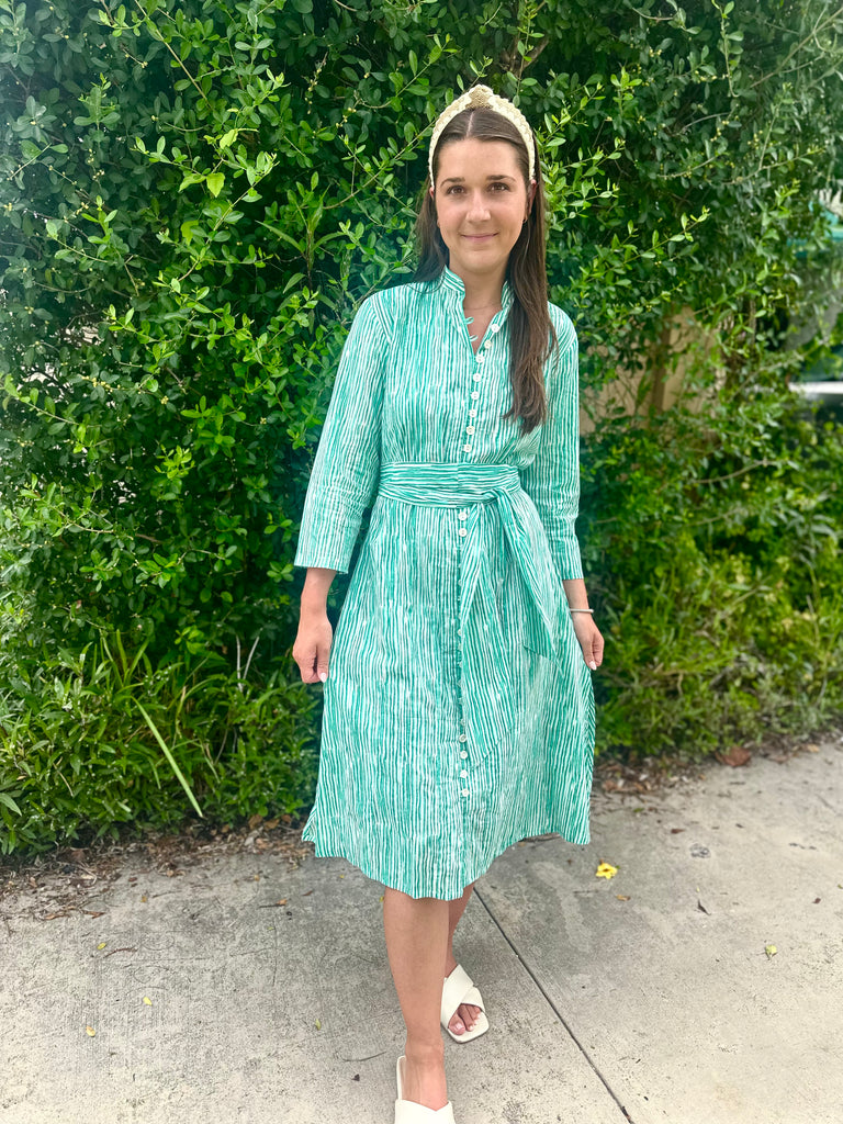 Palm Beach Midi Tunic Dress - Green Striped - The Kemble Shop