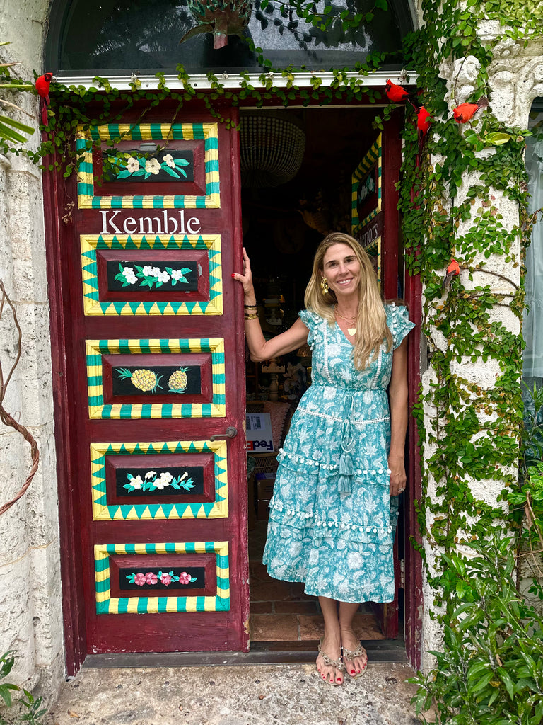 Cece Floral Turquoise Pom Pom Dress - Midi - The Kemble Shop