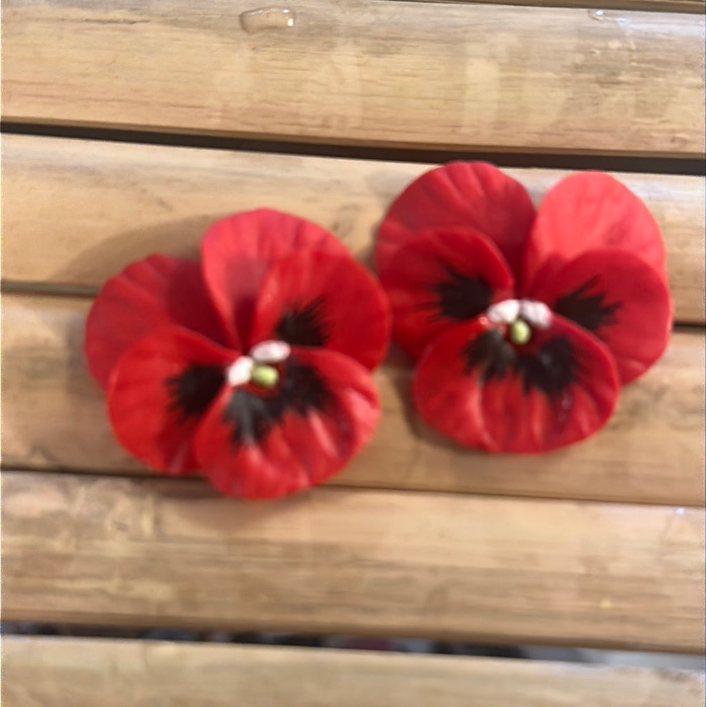 Pansy Earrings - Small Red Pansy - The Kemble Shop