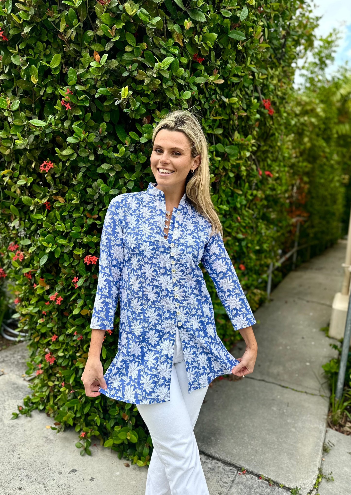 Blue and White Palm Beach Tunic - The Kemble Shop