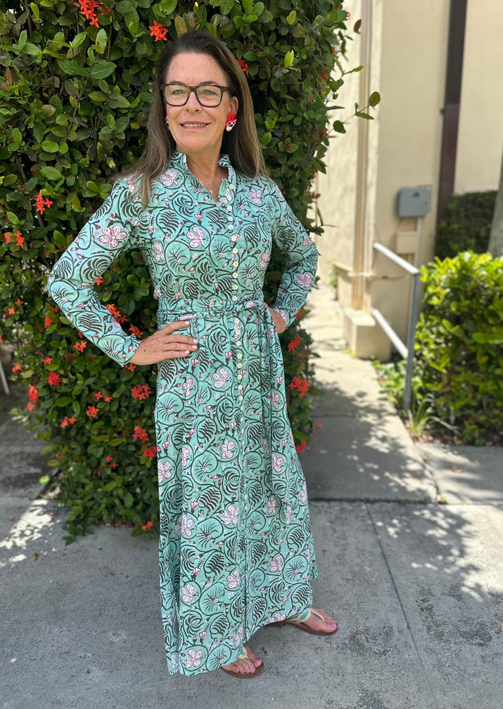 Turquoise Patterned Floral Palm Beach Tunic Dress - The Kemble Shop