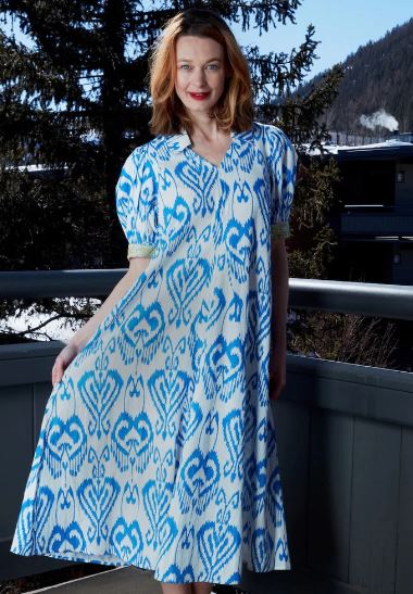 Ikat Blu Midi Montauk Dress - Dizzy Lizzie - The Kemble Shop