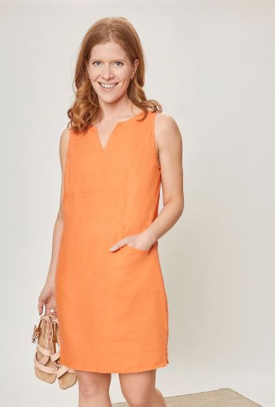 VIA No 9 - Lisa Orange Linen Dress - The Kemble Shop