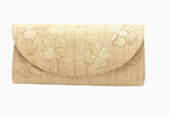 Clutch - Embroidered Floral Natural
