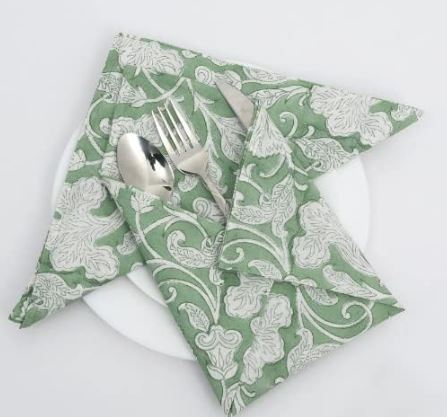 Sage Green Hand Block Print Napkins (set of 6) - The Kemble Shop