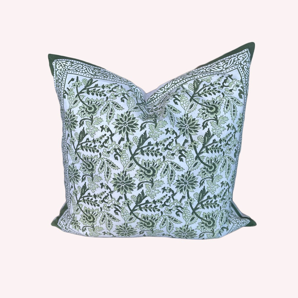 Pillow - GREEN - Indian Block Print 24x24" - The Kemble Shop