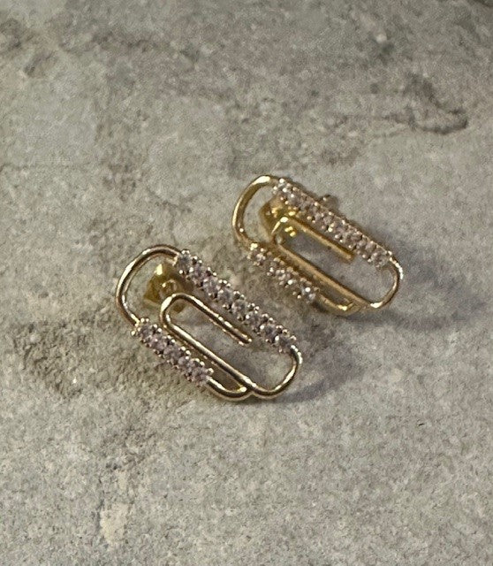 Paperclip Pave Stud Earrings - Idalia - The Kemble Shop