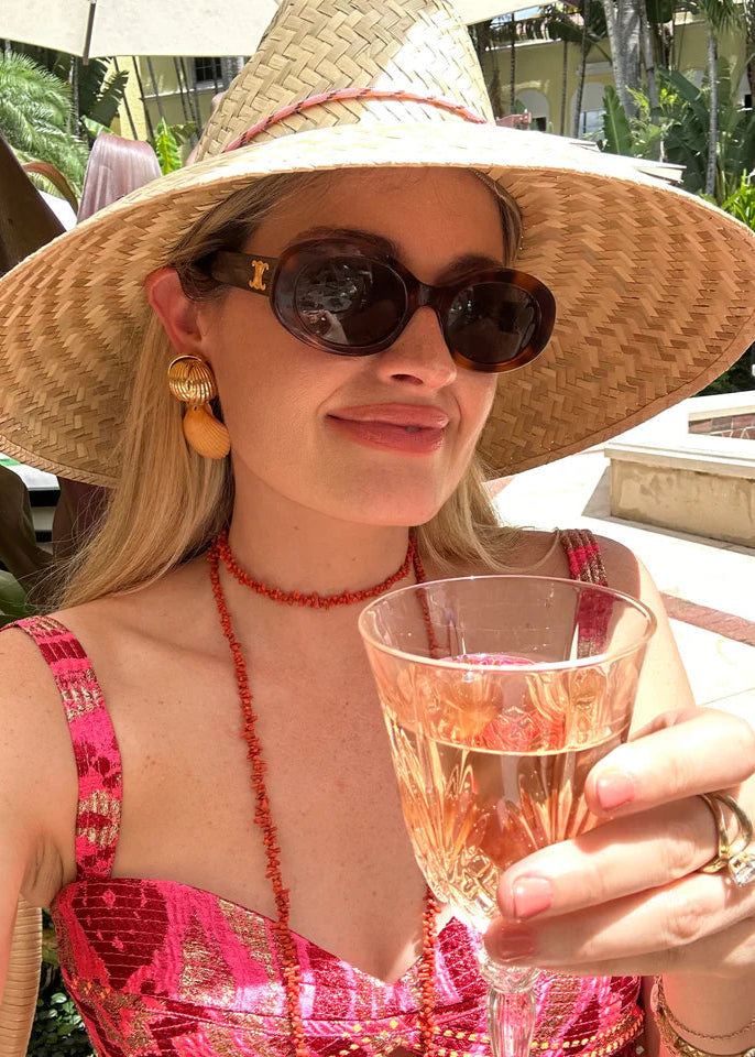 Begonia Sun Hat | Khaki Ribbon Lanyard with Pearl Gemstone Toggle | Sarah Bray Bermuda - The Kemble Shop
