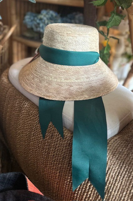 Clematis Hat | Green Ribbon | Sarah Bray Bermuda - The Kemble Shop
