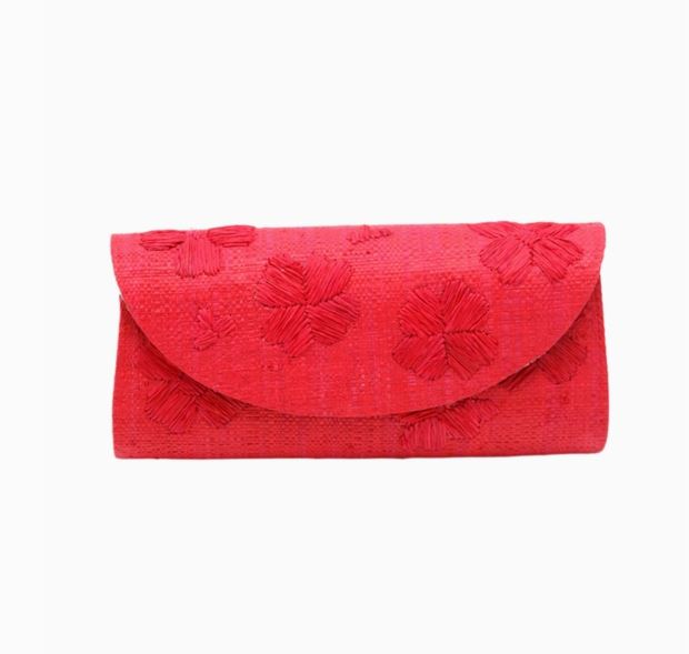 Clutch - Embroidered Floral Natural