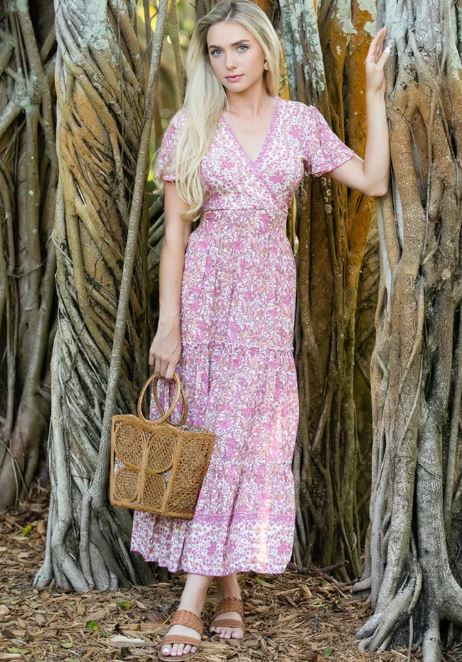 Serena Dress in Fuchsia Multi - Walker & Wade