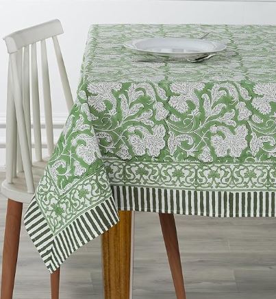 Sage Green Hand Block Print Table Cloth 70x108 - The Kemble Shop