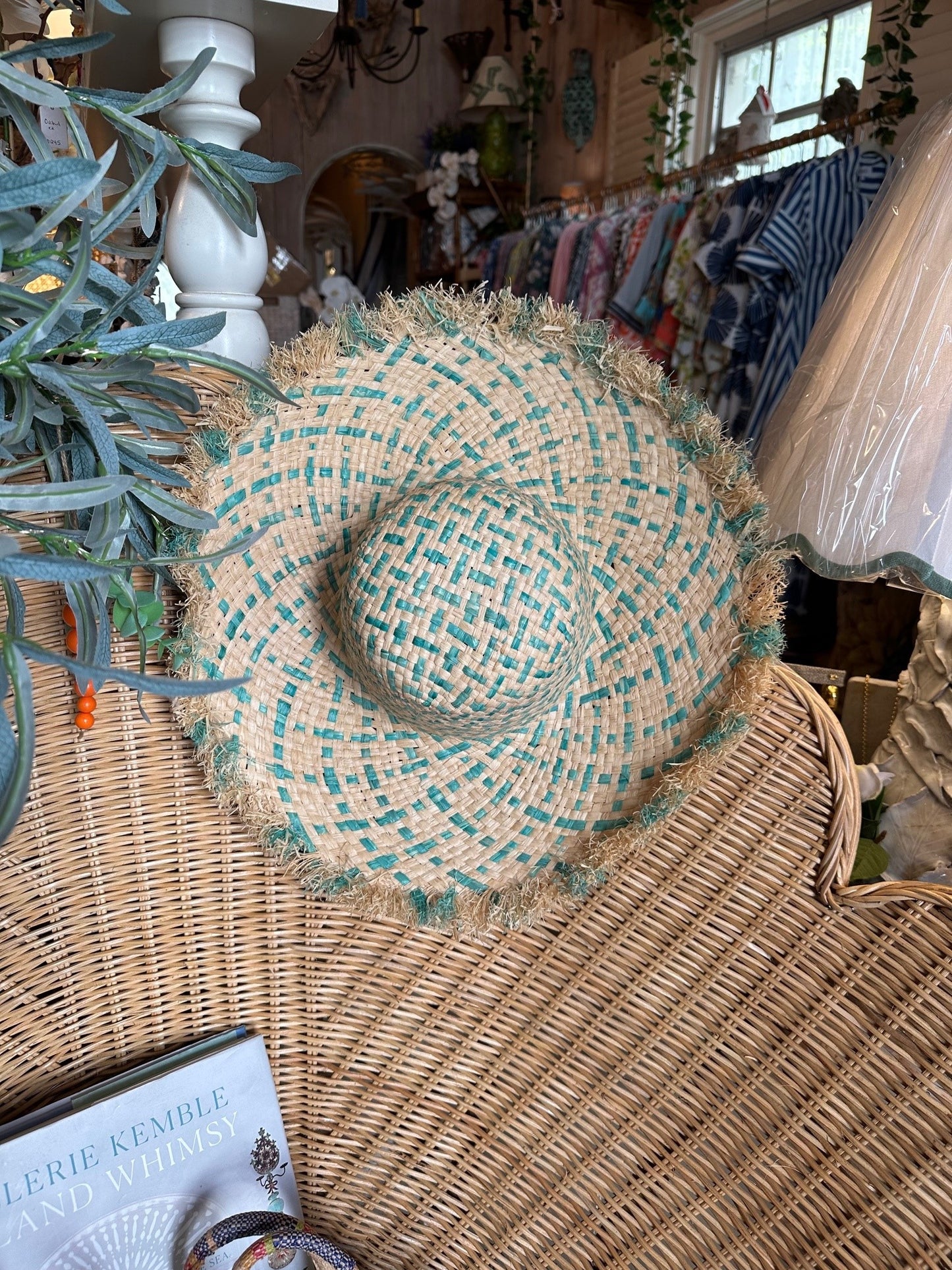 5" Natural & Turquoise Woven Fringe Hat - The Kemble Shop