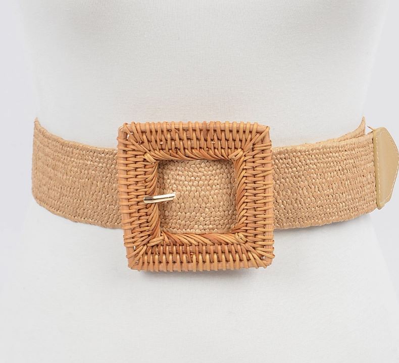 Woven Straw Rattan Buckle Belts