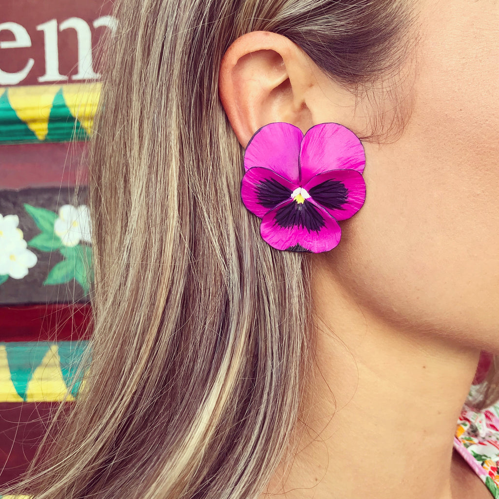 Magenta Large Pansy Earring - The Kemble Shop