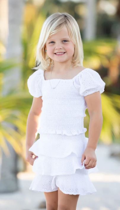 Girls White Eyelet Skirt/Top Set - Walker & Wade - The Kemble Shop