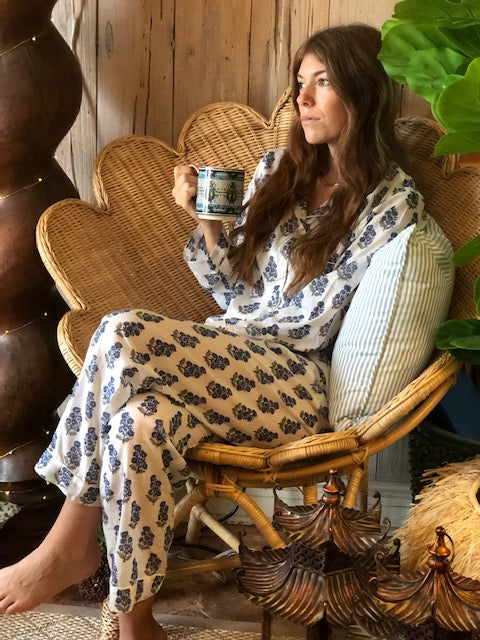 Blue and White Flowered Palm Beach Pajamas - The Kemble Shop