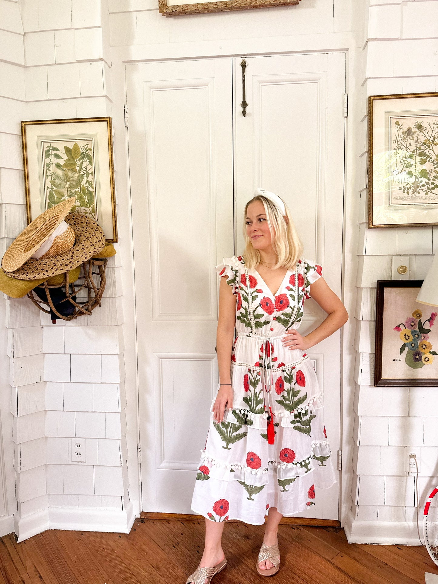 poppy orange dress 1950s Orange Poppy Floral Novelty Print Serbin of Miami 3D Flower Applique Cotton Pinup Sun Dress Canned Ham Vintage