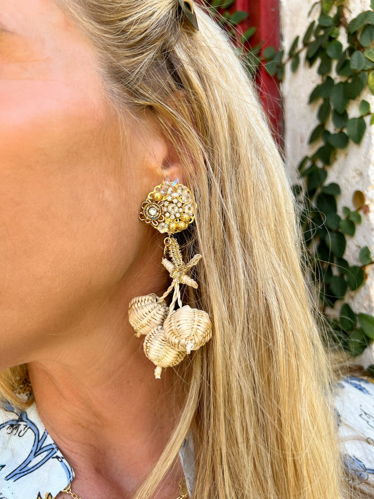 Natural Raphia Cherry Earrings - The Kemble Shop