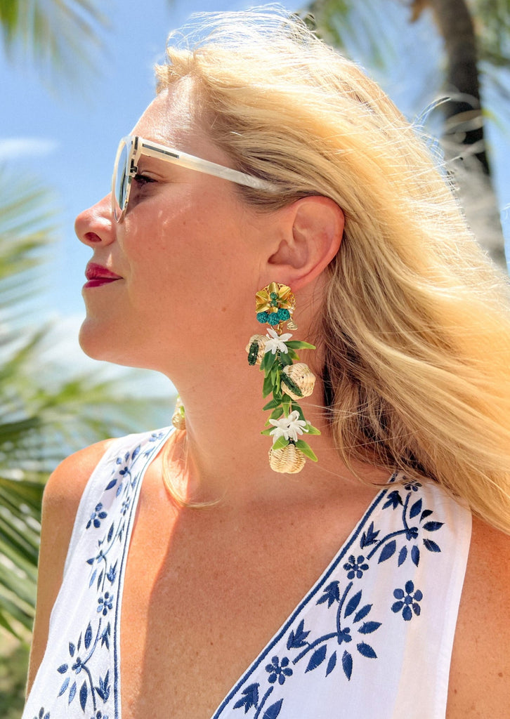 Tropics Green Raffia Earrings - The Kemble Shop