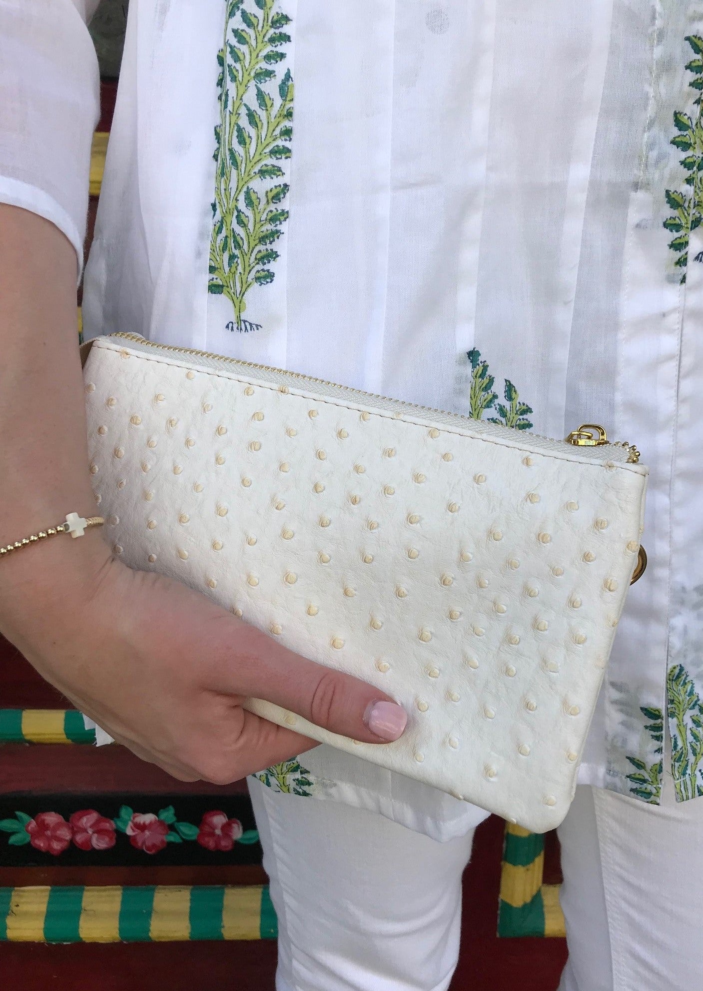 Cream Small Faux Ostrich Clutch w/Tassel - The Kemble Shop