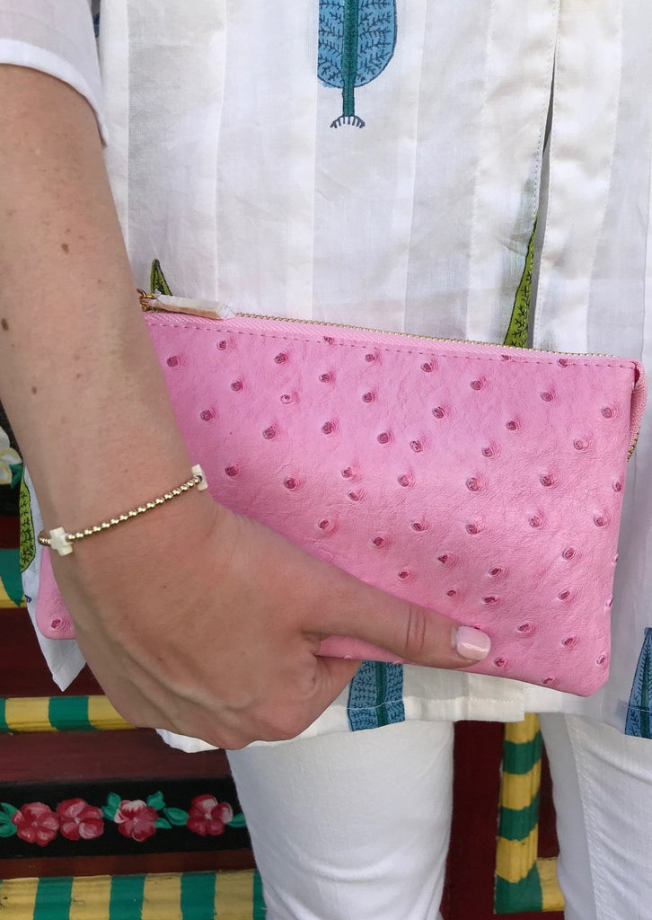 Light Pink Small Faux Ostrich Clutch w/ Tassel - The Kemble Shop