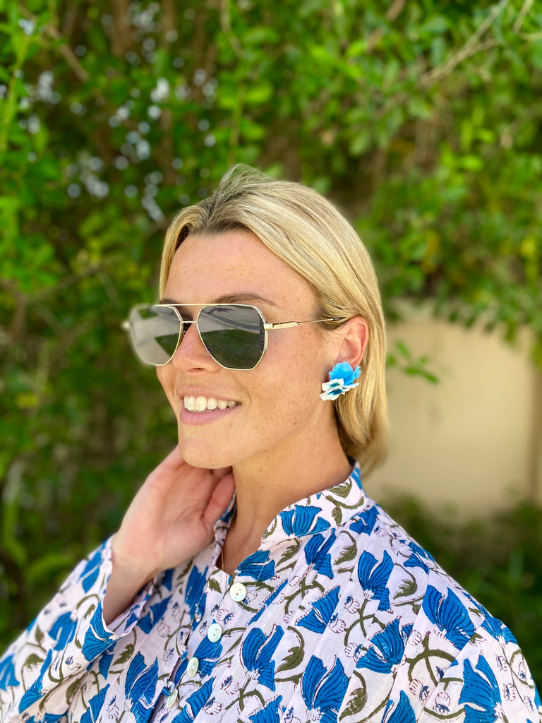 Medium Turquoise Pansy Earring - The Kemble Shop