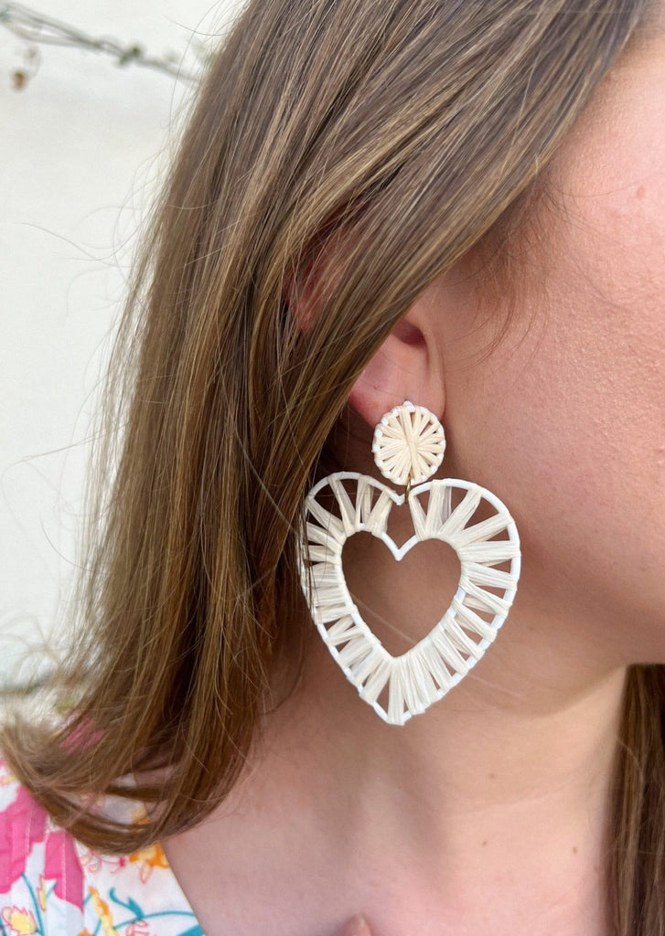White Rattan Heart Earrings - The Kemble Shop
