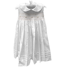 Girls White Sleeveless Smocked Floral Dress - The Kemble Shop