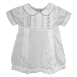 Boys Blue Poka Linen Romper - The Kemble Shop